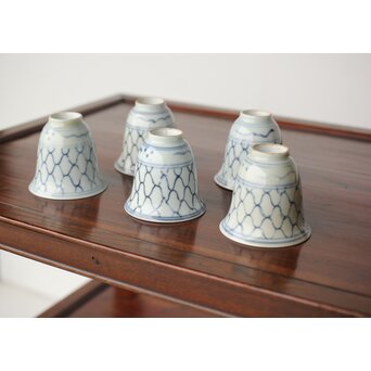 古伊万里 網手 煎茶碗 五客　P390 