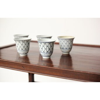 古伊万里 網手 煎茶碗 五客　P390