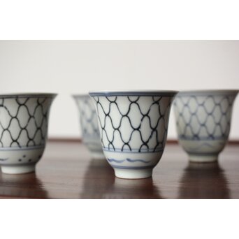 古伊万里 網手 煎茶碗 五客　P390 