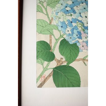 河原崎奨堂 木版画 芸艸堂版【紫陽花/花菖蒲/萩/山茶花】4枚　Z401 