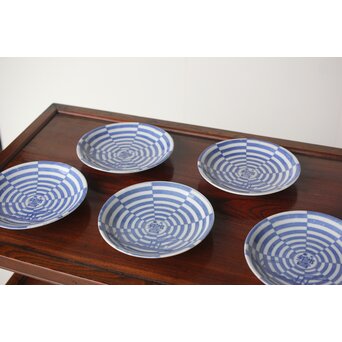 杉浦非水デザイン【響】図変わり 市松印判皿 5枚　P394 