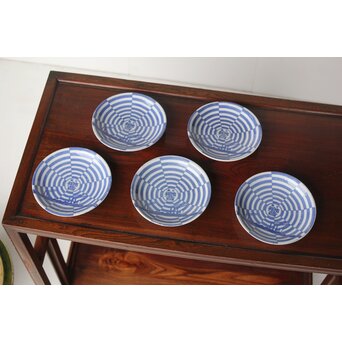 杉浦非水デザイン【響】図変わり 市松印判皿 5枚　P394