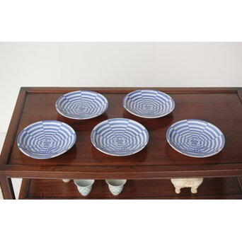 杉浦非水デザイン【響】図変わり 市松印判皿 5枚　P394 