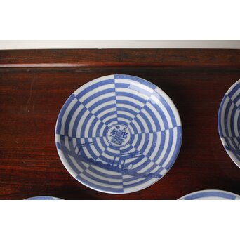 杉浦非水デザイン【響】図変わり 市松印判皿 5枚　P394 