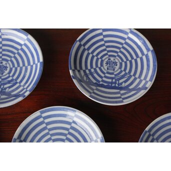 杉浦非水デザイン【響】図変わり 市松印判皿 5枚　P394 