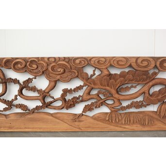 欅彫 松竹梅木彫欄間　R0291 松竹梅に雲