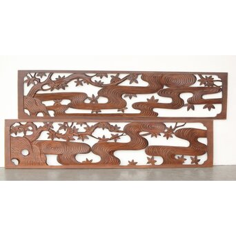 枠無 竜田川木彫欄間 2枚1組　R0292 B面　両面彫です