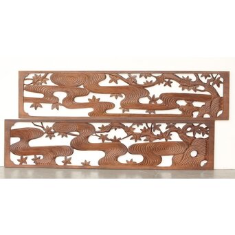 枠無 竜田川木彫欄間 2枚1組　R0292