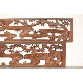 枠無 竜田川木彫欄間 2枚1組　R0292 