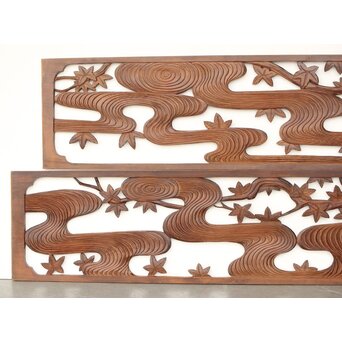 枠無 竜田川木彫欄間 2枚1組　R0292 