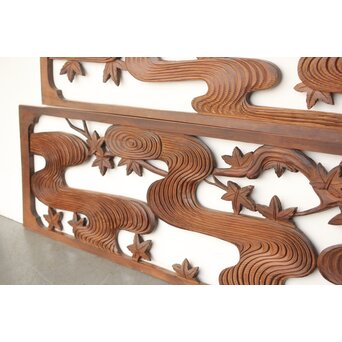 枠無 竜田川木彫欄間 2枚1組　R0292 