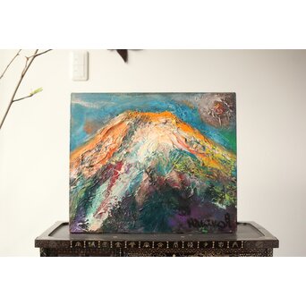 月形那比古『山』油彩 サイン有　Z402