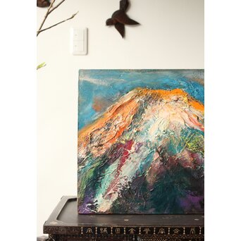月形那比古『山』油彩 サイン有　Z402 