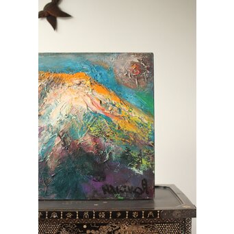 月形那比古『山』油彩 サイン有　Z402 