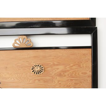 黒枠 菊と桐模様欄間 2枚1組　R0297 