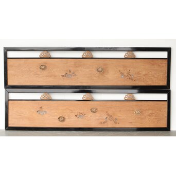 黒枠 菊と桐模様欄間 2枚1組　R0297