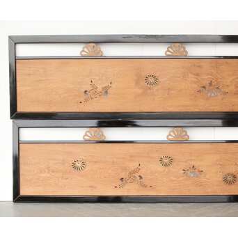 黒枠 菊と桐模様欄間 2枚1組　R0297 