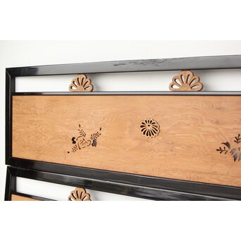 黒枠 菊と桐模様欄間 2枚1組　R0297 