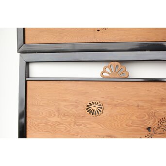 黒枠 菊と桐模様欄間 2枚1組　R0297 