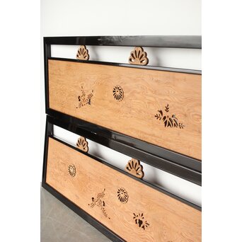 黒枠 菊と桐模様欄間 2枚1組　R0297 