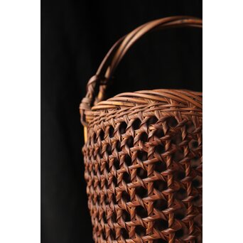 初代 田辺竹雲斎 竹卷竹花籠　U328 