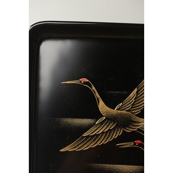 輪島塗 前志芸男 沈金双鶴之図 盆　Q329 