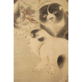 倣 駒井源琦【仔犬図】絹本軸装　Z403 