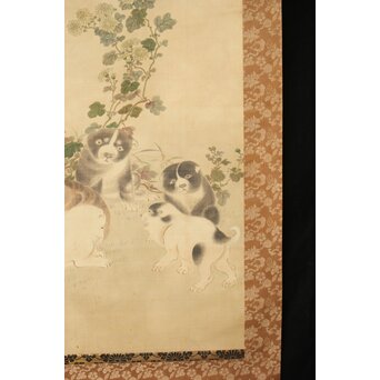 倣 駒井源琦【仔犬図】絹本軸装　Z403 