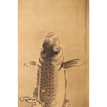 倣 五十嵐浚明【瀧鯉図】紙本掛軸　Z405 