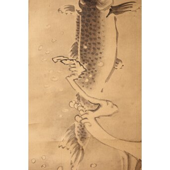 倣 五十嵐浚明【瀧鯉図】紙本掛軸　Z405 