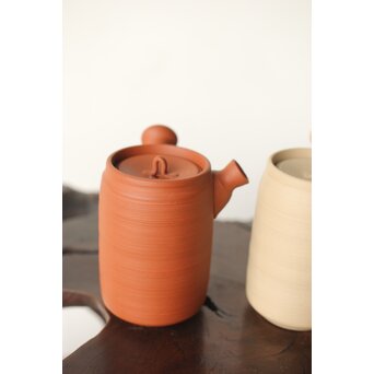 浅井楽然 汲古堂 常滑 茶注/急須 朱泥白泥一対　P343 