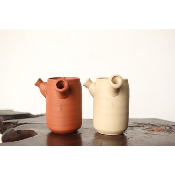 浅井楽然 汲古堂 常滑 茶注/急須 朱泥白泥一対　P343 