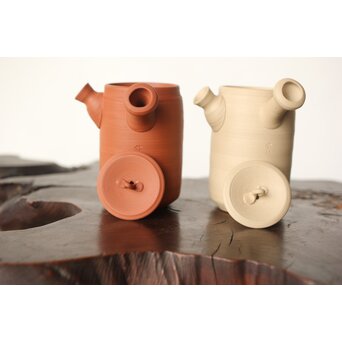 浅井楽然 汲古堂 常滑 茶注/急須 朱泥白泥一対　P343 