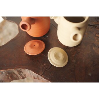 浅井楽然 汲古堂 常滑 茶注/急須 朱泥白泥一対　P343 