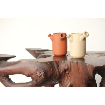 浅井楽然 汲古堂 常滑 茶注/急須 朱泥白泥一対　P343