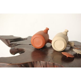 浅井楽然 汲古堂 常滑 茶注/急須 朱泥白泥一対　P343 