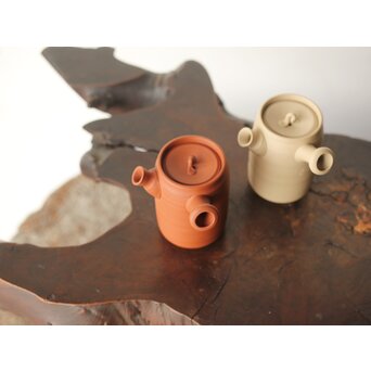 浅井楽然 汲古堂 常滑 茶注/急須 朱泥白泥一対　P343 