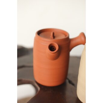 浅井楽然 汲古堂 常滑 茶注/急須 朱泥白泥一対　P343 