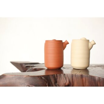 浅井楽然 汲古堂 常滑 茶注/急須 朱泥白泥一対　P343 