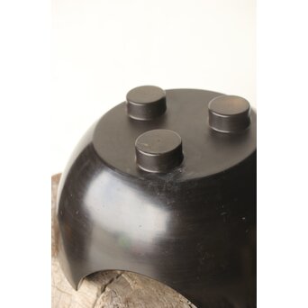 風炉師 山崎宗元 黒 紅鉢風炉 共箱　P345 