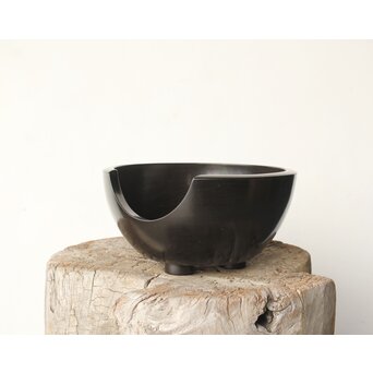 風炉師 山崎宗元 黒 紅鉢風炉 共箱　P345