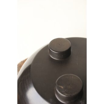 風炉師 山崎宗元 黒 紅鉢風炉 共箱　P345 