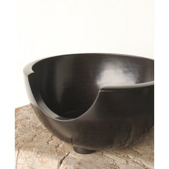 風炉師 山崎宗元 黒 紅鉢風炉 共箱　P345 