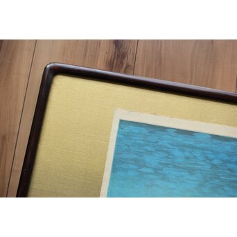 川瀬巴水【相州七里ヶ浜】昭和5年 版権 渡邊庄三郎印 木版画 額装　Z408 