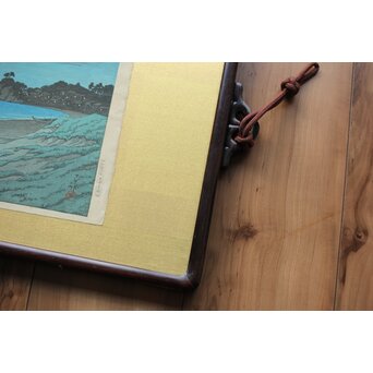 川瀬巴水【相州七里ヶ浜】昭和5年 版権 渡邊庄三郎印 木版画 額装　Z408 