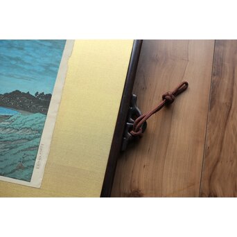 川瀬巴水【相州七里ヶ浜】昭和5年 版権 渡邊庄三郎印 木版画 額装　Z408 