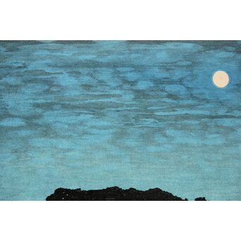 川瀬巴水【相州七里ヶ浜】昭和5年 版権 渡邊庄三郎印 木版画 額装　Z408 