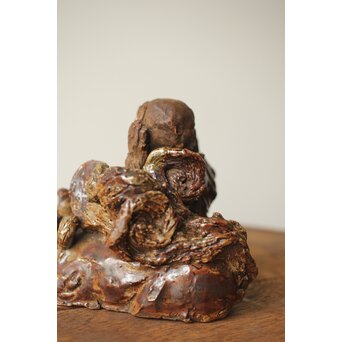 三世 清水六兵衛 羅漢と獅子 置物　P348 