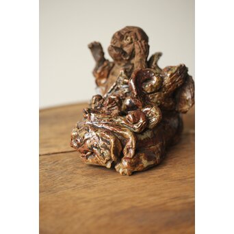 三世 清水六兵衛 羅漢と獅子 置物　P348 