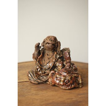 三世 清水六兵衛 羅漢と獅子 置物　P348